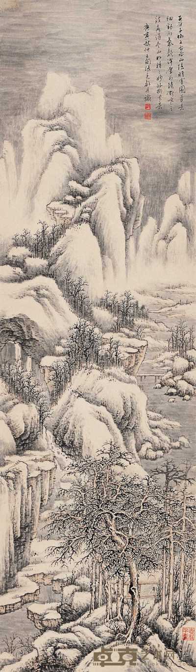 张石园 庚寅（1950年）作 冬山如睡 立轴 124×36cm